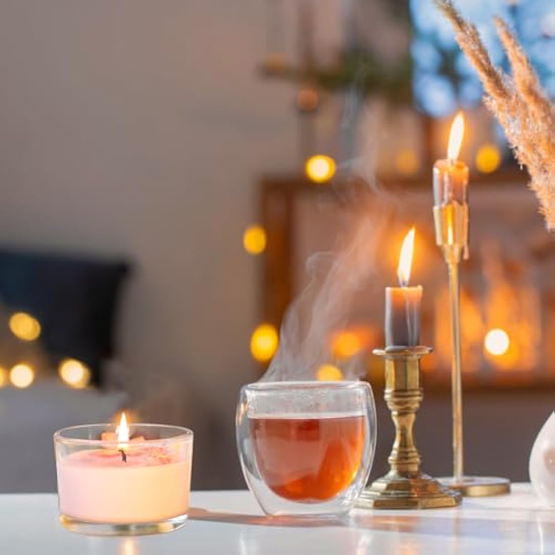 CONNOO 15 Pack 4 OZ Clear Glass Candle Jars with Airtight Bamboo Lids, Bulk Small Wide Mouth Empty Candle Containers with Sticky Warning Labels - Dishwasher Safe