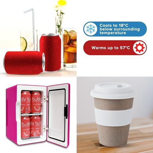 Koolatron Retro Mini Fridge For Bedrooms 6L Small Fridge 8 Can Table Top 12v Portable Cooler Warmer Refrigerator Quiet Mini Fridges For Skincare Food Drinks Kids Home Car & Travel Pink
