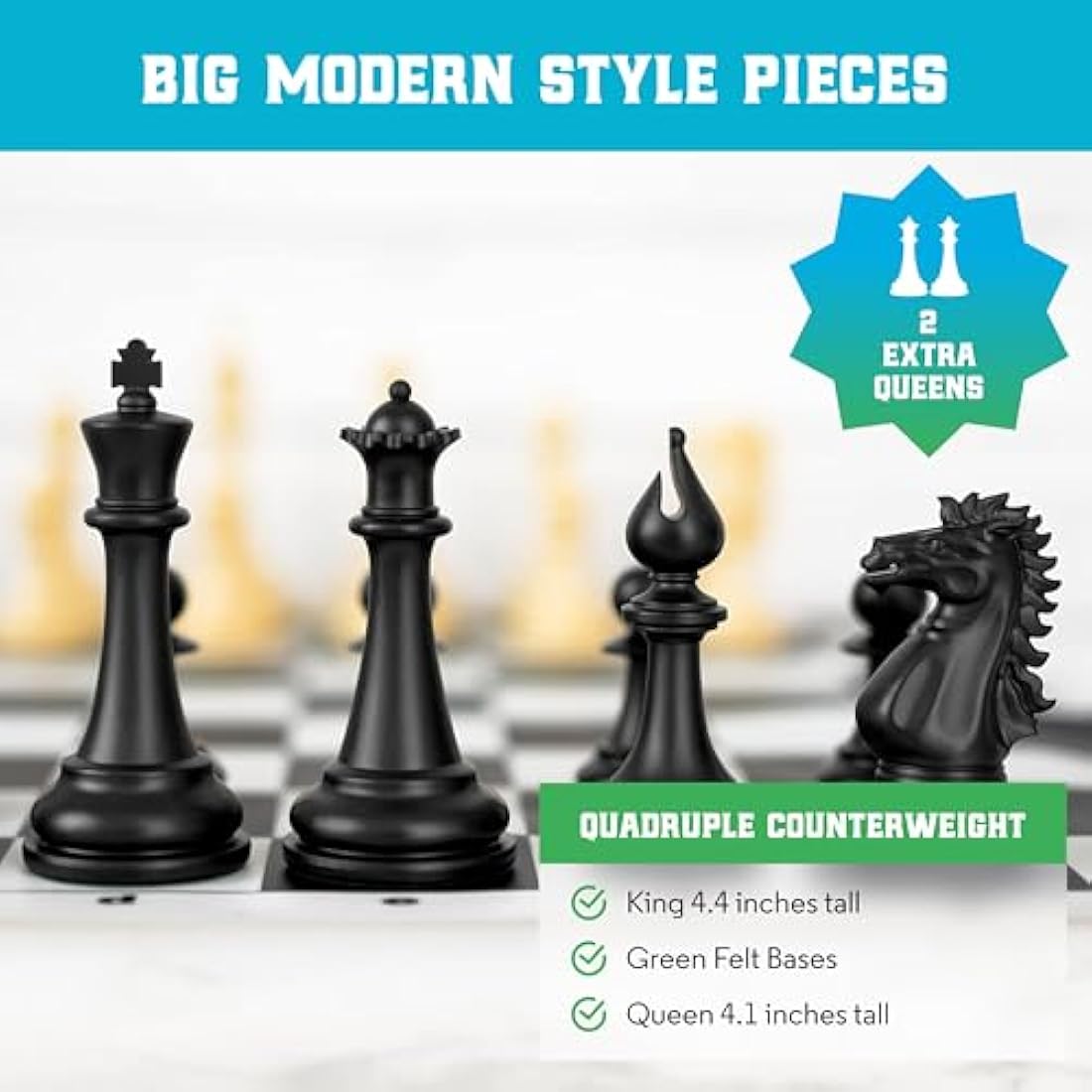 Best Chess Set Ever 4X Tournament Chess Set with XL Staunton Quadruple Weighted Pieces (11.4 cm King) for Adults & Kids – Foldable Roll-up Double-Sided 50x50 cm Silicone Board Mat, Ideal for gifting