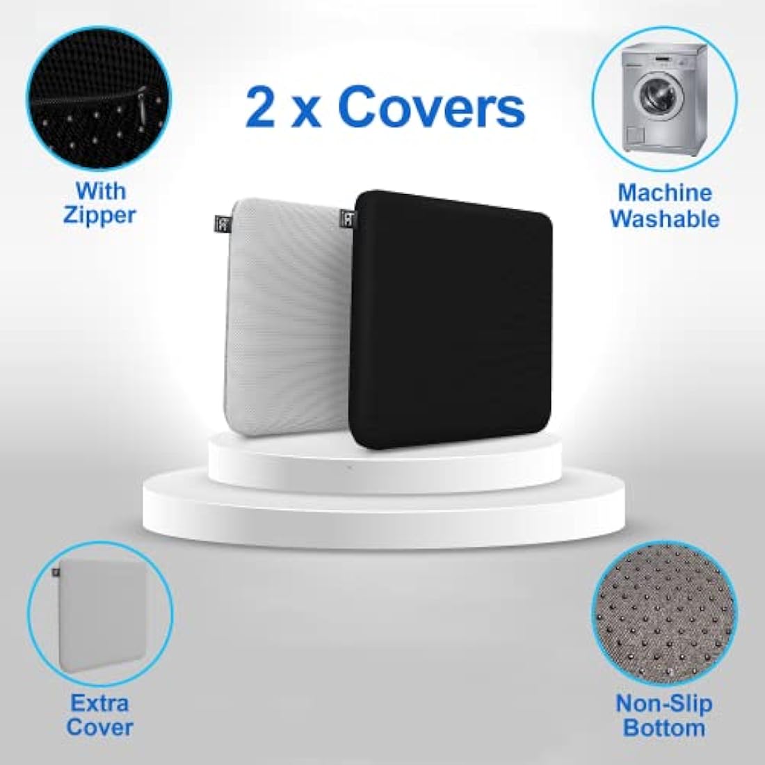 b.comfi® Gel Seat Cushion with 2 x Covers - Pressure Cushion for Coccyx Sciatica & Lower Back Pain Pressure Relief - Office Chair Memory Foam Alternative Wheelchair & Car Seat Cushion