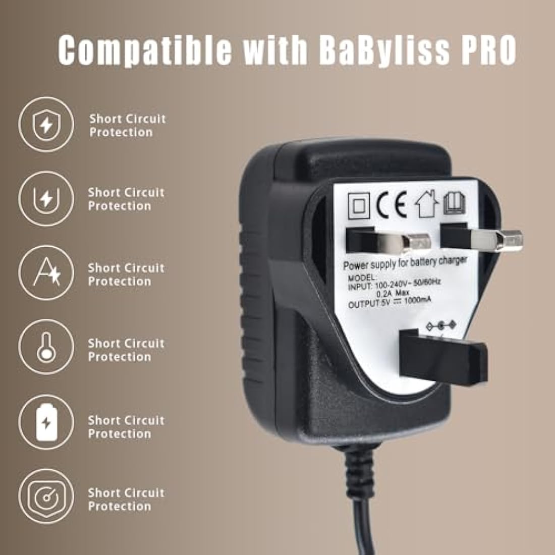 Replacment Charger for BaByliss PRO Trimmer,Power Adapter Compatible with BaByliss Hair Clippers Model PRO FX870 FX788 FX787 FXSSM FX820 FX726 FX825 Shaver Charging Cord