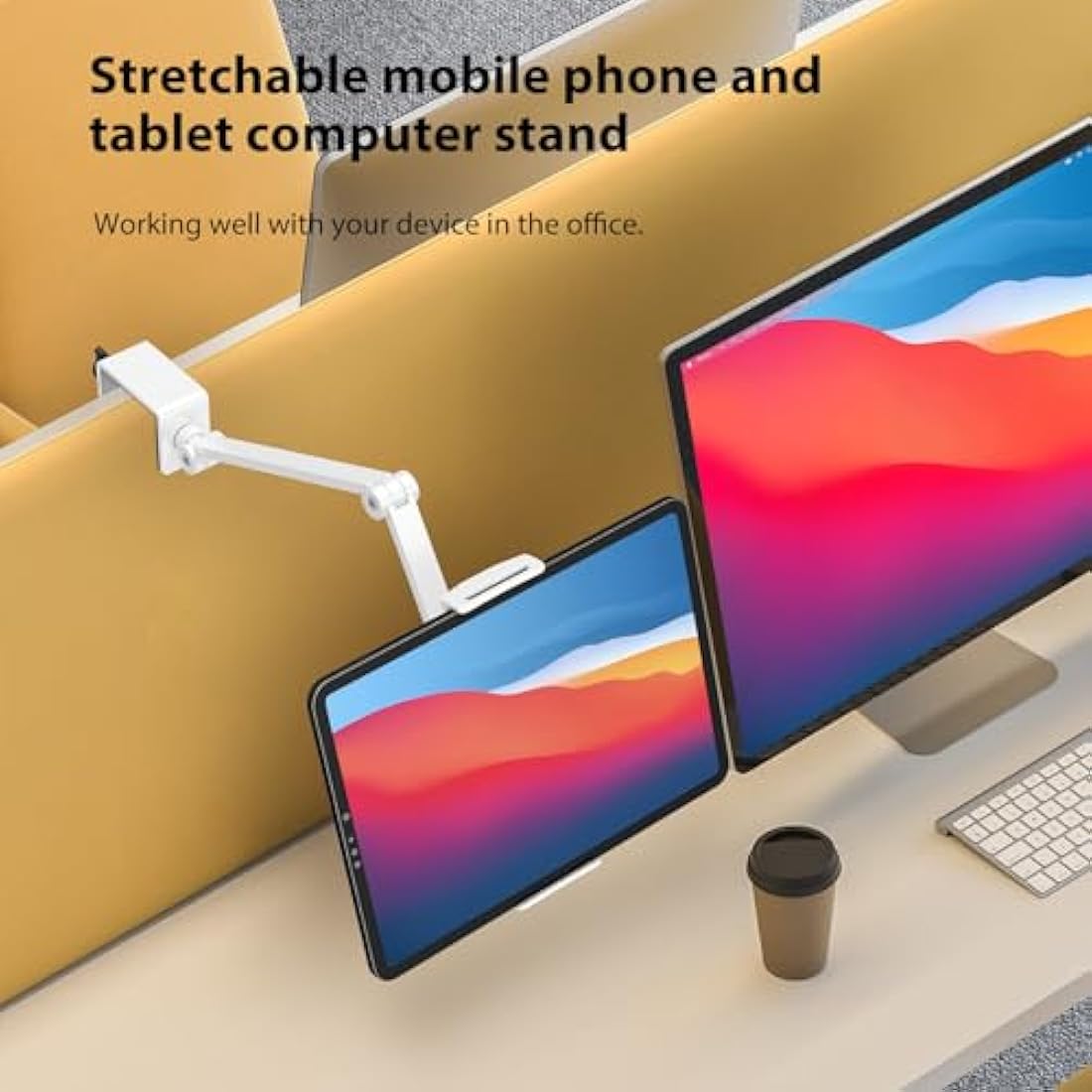 BEWISER iPad Stand Desk Mount for Tablet,Portable Monitor Arm Holder, Aluminium Alloy Clamp Mount Compatible with 1kg 4.7-15.6" Screen Phone,Kindle,Fire HD,Switch (Grey)
