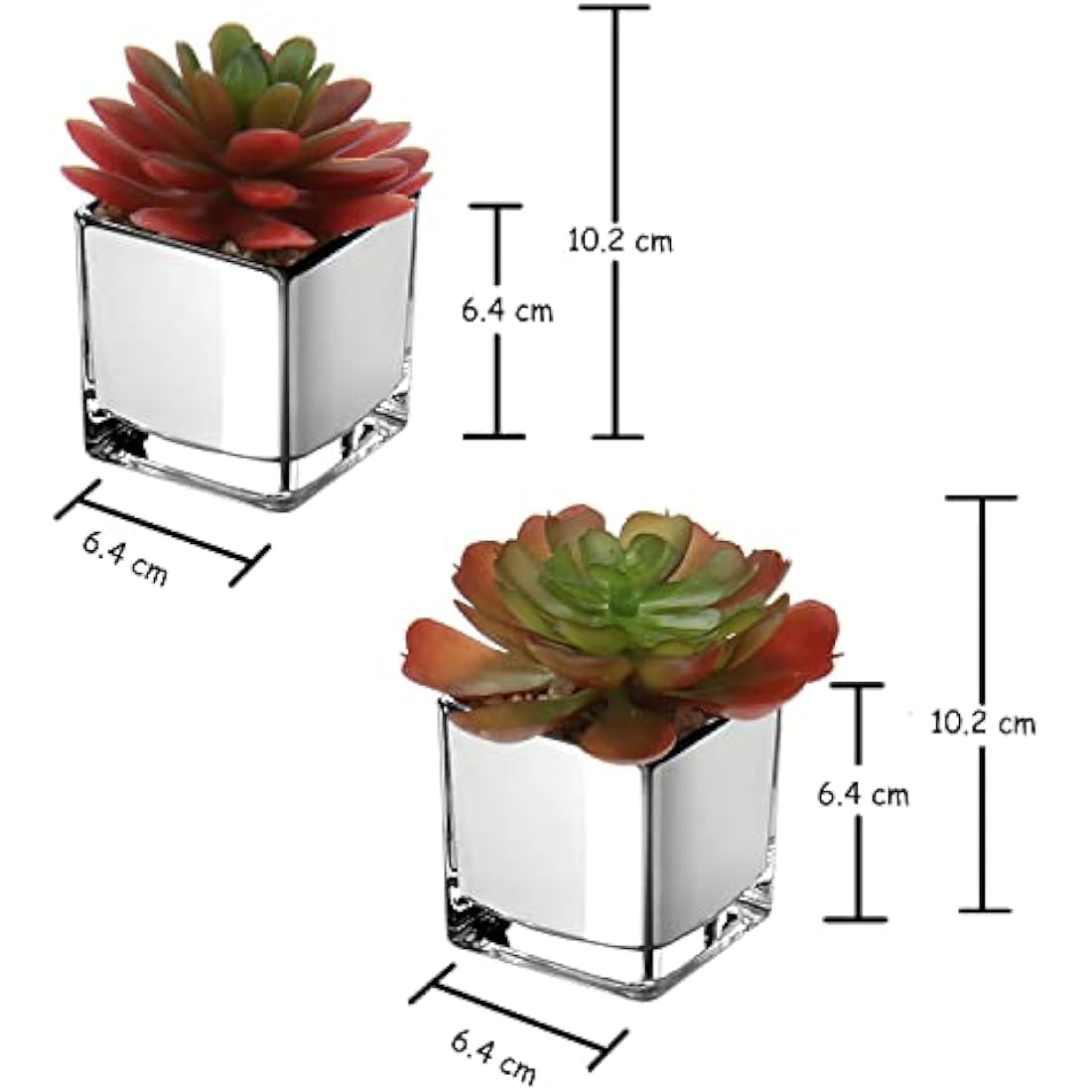 Briful Mini Artificial Succulent Plants, Set of 2 Faux Succulents in Galvanized Glass Pot Modern Fake Plants Plastic Succulents for Centerpiece Bathroom Shelf Bedroom Decor