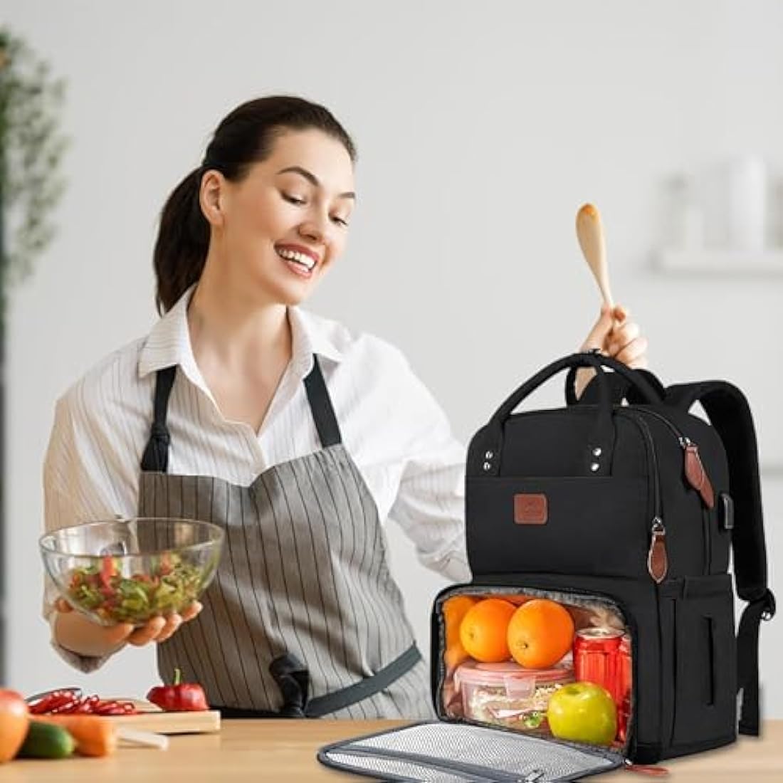 MATEIN Laptop Lunch Backpack, Picnic Backpack with Insulated Compartment, 17 Inch Ice Rucksack for Men Women with USB Port, Cooler Lunch Bag for Camping Travel Business Work, Black