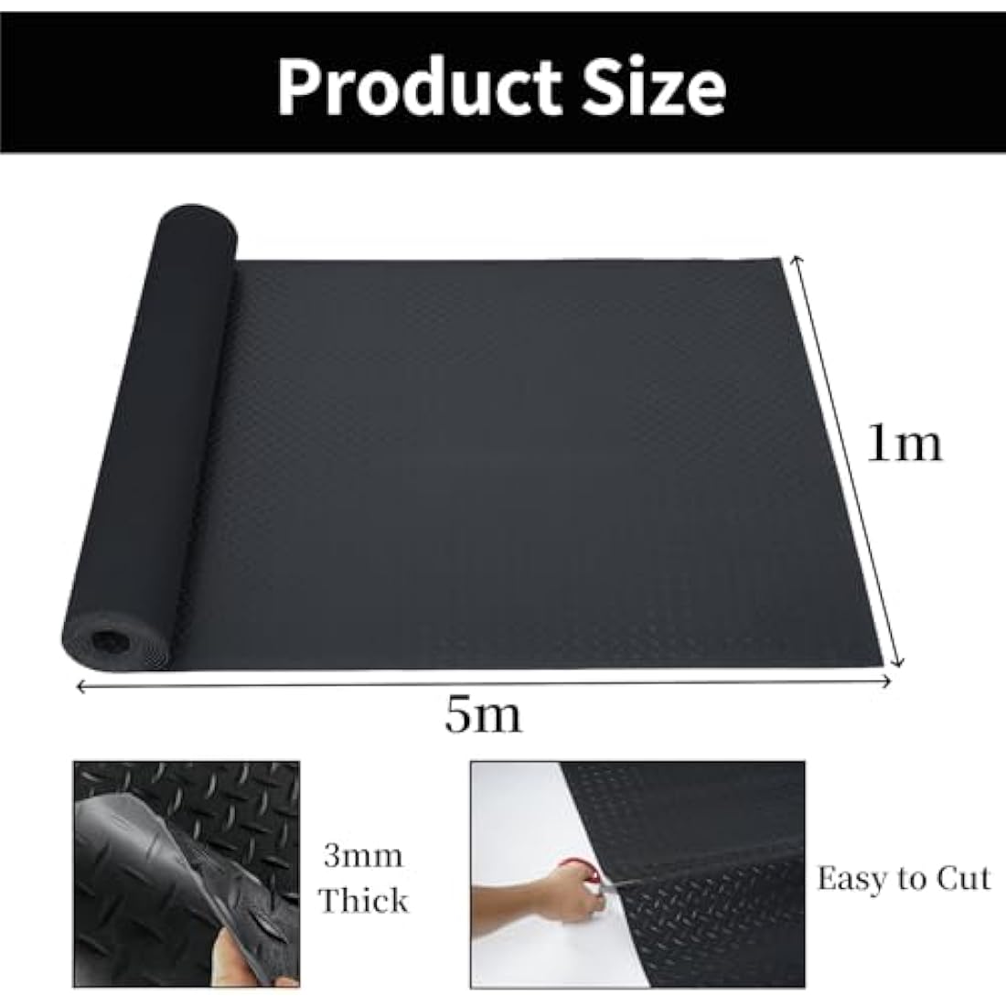 ybaymy Garage Floor Mats, 1 X 5m Waterproof Garage Flooring Matting, Heavy Duty Anti Slip Rubber Mat, Commercial Rubber Matting Roll for Workbench, Kitchen, Gym, Shed Flooring, Van Flooring