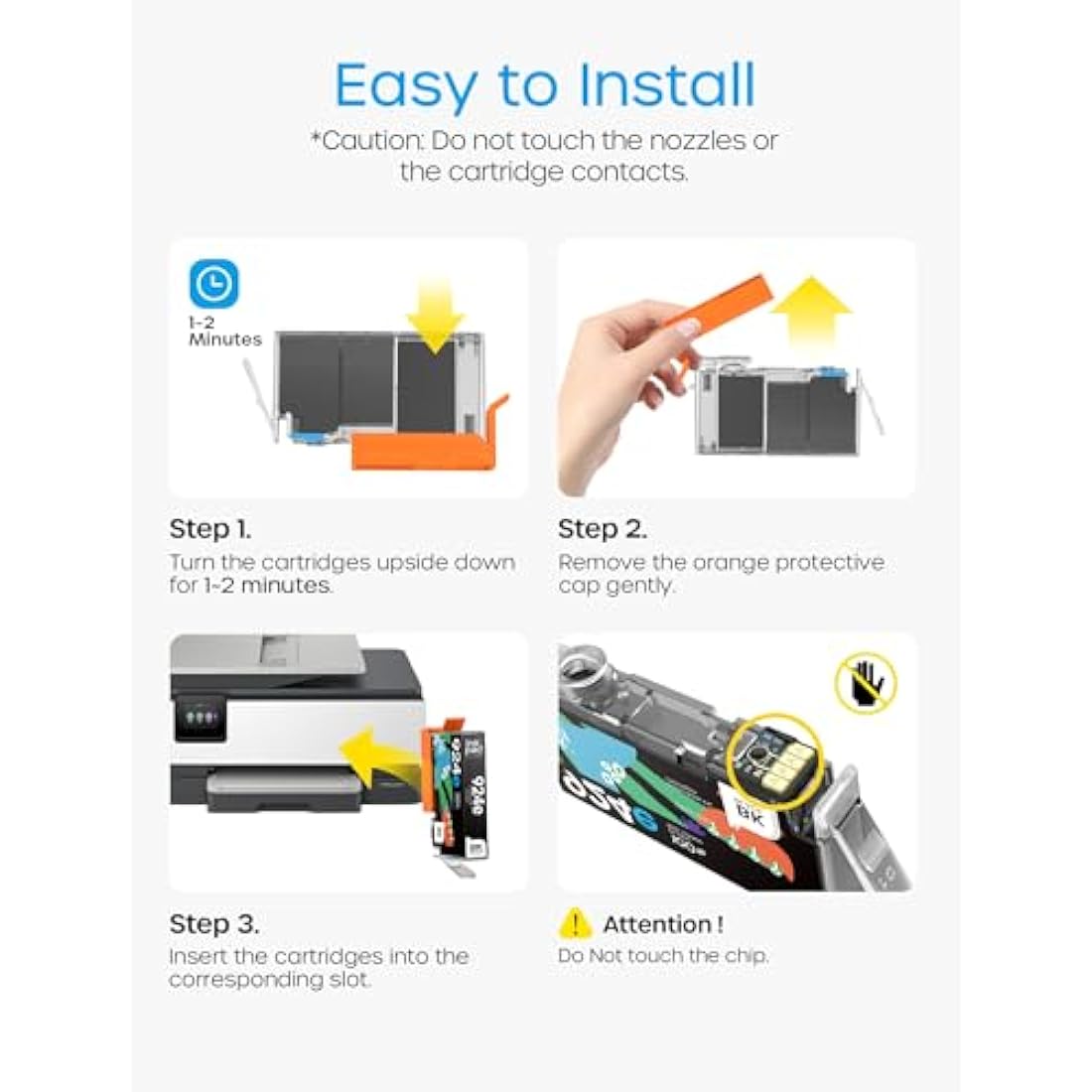 [with Chip] 924XL Ink Cartridges Compatible with HP 924 924e 924XL Ink,Work for HP OfficeJet Pro 8120 8122 8123 8125 8128 8130 8132 8133 8134 8135 Printer (4-Pack, Black Cyan Magenta Yellow)