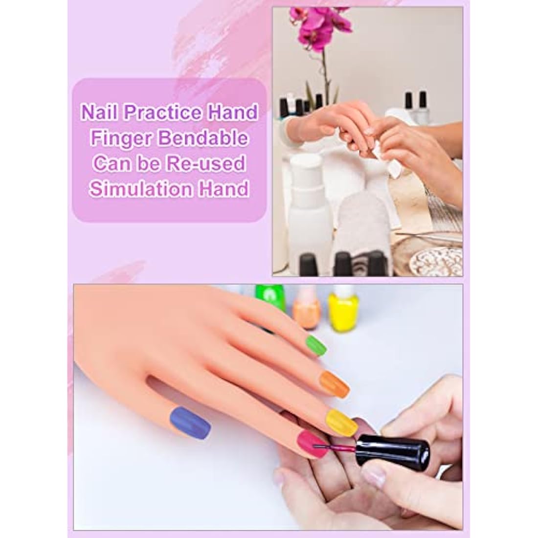 Deciniee Practice Hand for Acrylic Nails: Silicone Nail Practice Hand - 200 Pcs Nail Tips Professional Nail Hand Practice Model - Flexible Fake Hand Nail Art Hand Tools for DIY Nail Manicure