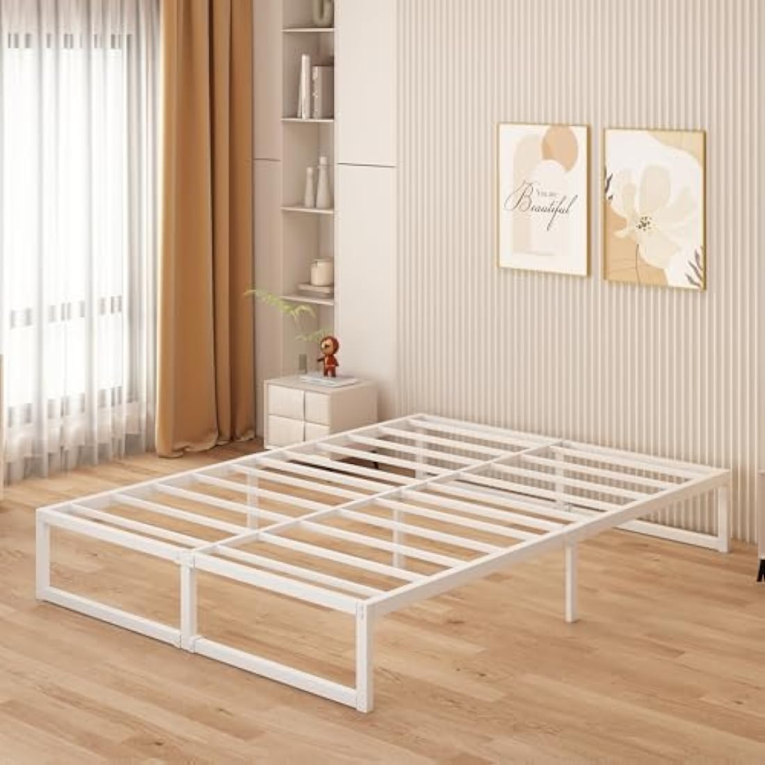 Yicensen Small Double Bed Frame 120x190 cm, Metal Bed Frame Small Double with Steel Slat Support, Easy Assembly, Noise Free, No Box Spring Needed, 30cm High, White