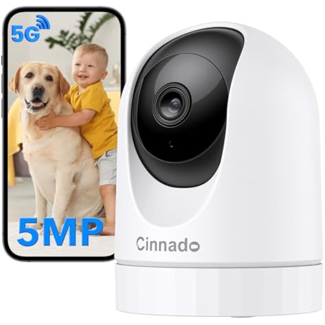 Cinnado 5G Indoor Camera - 5MP Baby Monitor Camera with APP, CCTV Camera, 5G/2.4G Dual-Band 360° Pet Dog Cam, Motion Tracking, 24/7 Recording, IR Night Vision