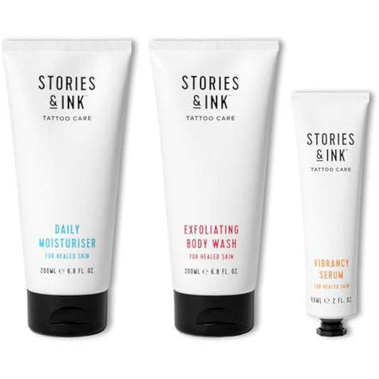 Stories & Ink Tattoo Care, The AM & PM Set for All Skin Types, Completely Hydrates, Protects and Enhances your Ink, Free from Parabens and Vegan Friendly