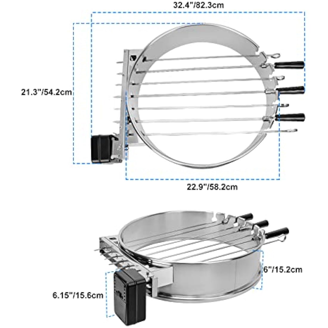 onlyfire BRK-6072 Rotisserie Kebab Skewer BBQ Kit Stainless Steel with Electric Battery Motor Fits Weber 57CM Charcoal Kettle Grill
