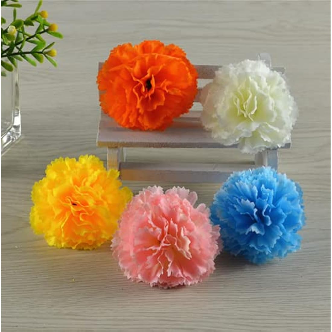 50 Artificial Silk Carnation Flower Head with Stems Set,Vase Fillers, for Home Bridal Wedding Party Birthday Cake Ornaments,Handmade Wrist Corsage,2" Multiple Petals Heads with 8" Stems (White)