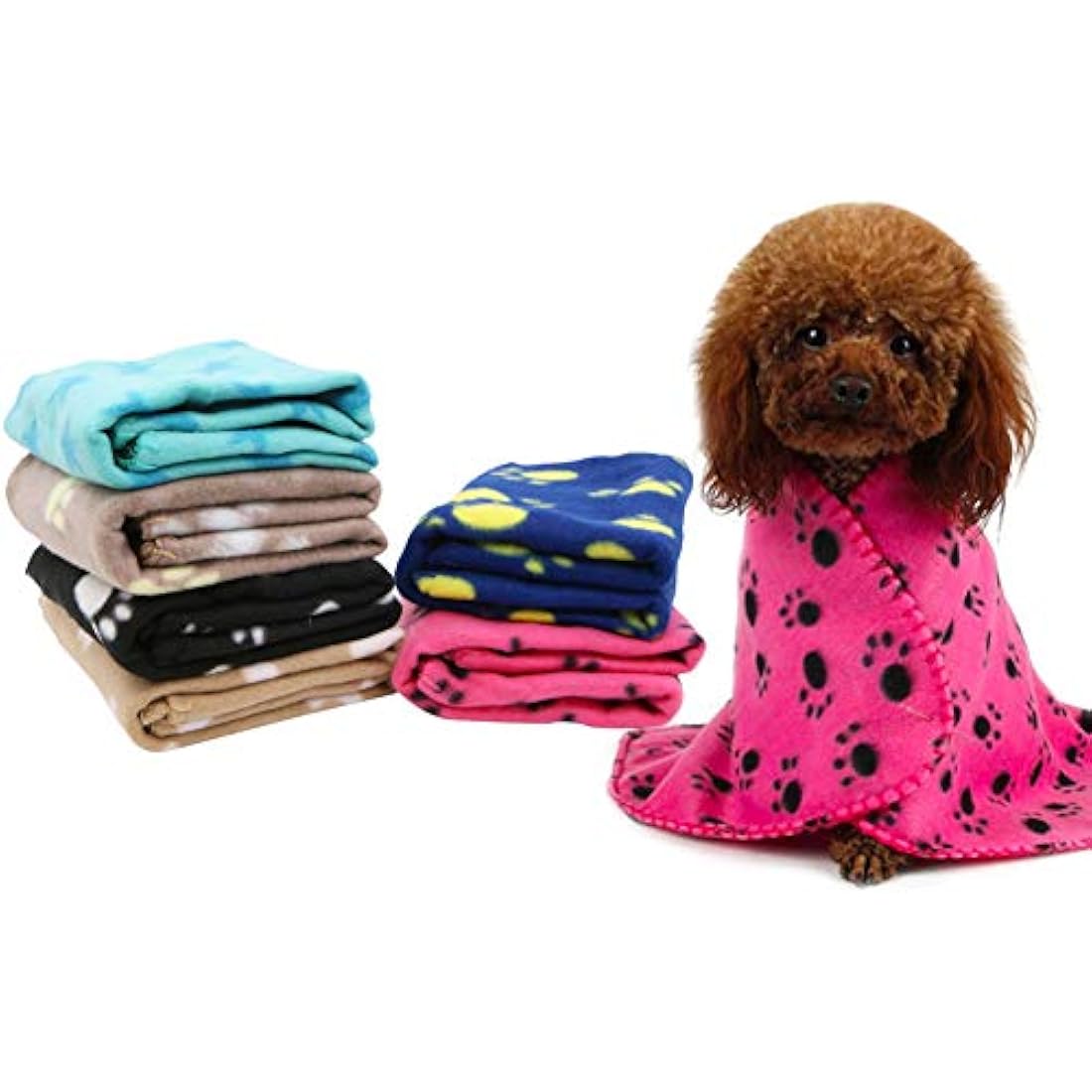 tifee 6 Pieces Pet Blanket Cushion Dog Cat Soft Warm Blankets Puppy Washable Sleep Mat Pad Bed Cover With Paw Print(60 x 70cm/23.6 x 27.6 inch, Multicolor)