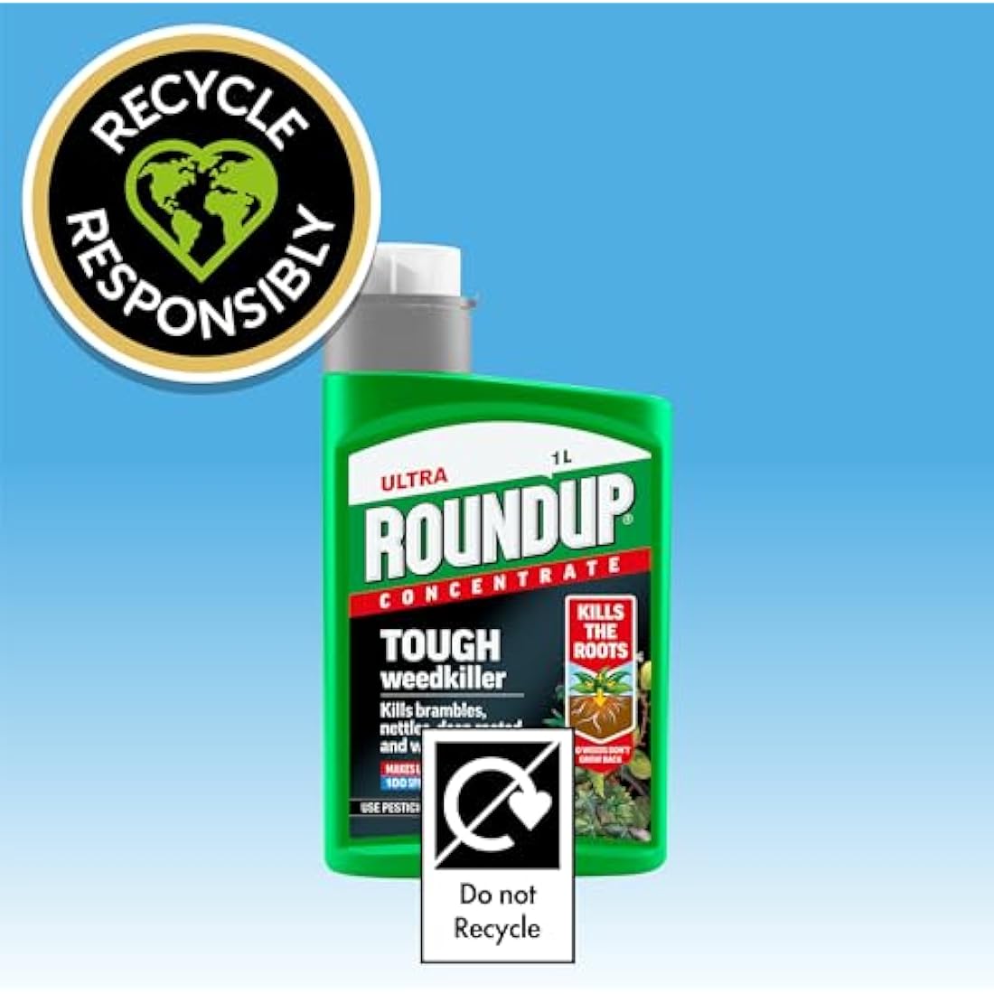 Roundup Tough Weedkiller, Concenrate, Makes up to 100 Litres, 1 Litre