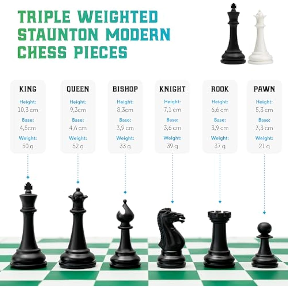Best Chess Set Ever 3X Tournament Chess Set with Staunton Triple Weighted Pieces (10.3 cm King) for Adults & Kids – Foldable Roll-up Double-Sided 50x50 cm Silicone Board Mat, Ideal for gifting