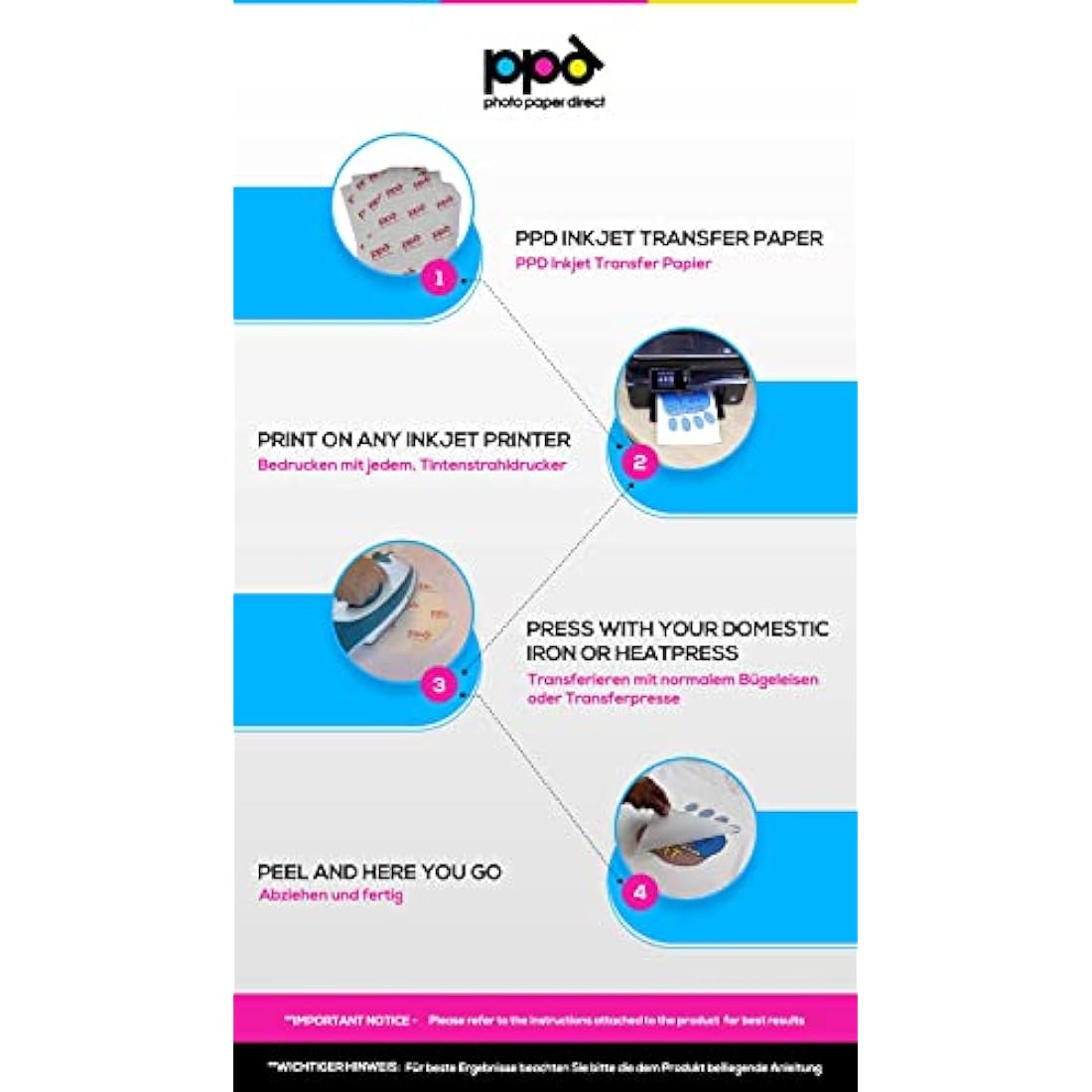 PPD Inkjet Premium T Shirts Transfer Paper A3 for Light and White Fabrics x 25 Sheets PPD-7-25