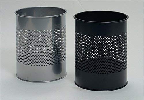 Durable Metal Round Waste Bin Black - 15 Litre Capacity - 165mm Perforated Ring Design - Waste Bin for Bedrooms, Offices, Bathrooms, etc.