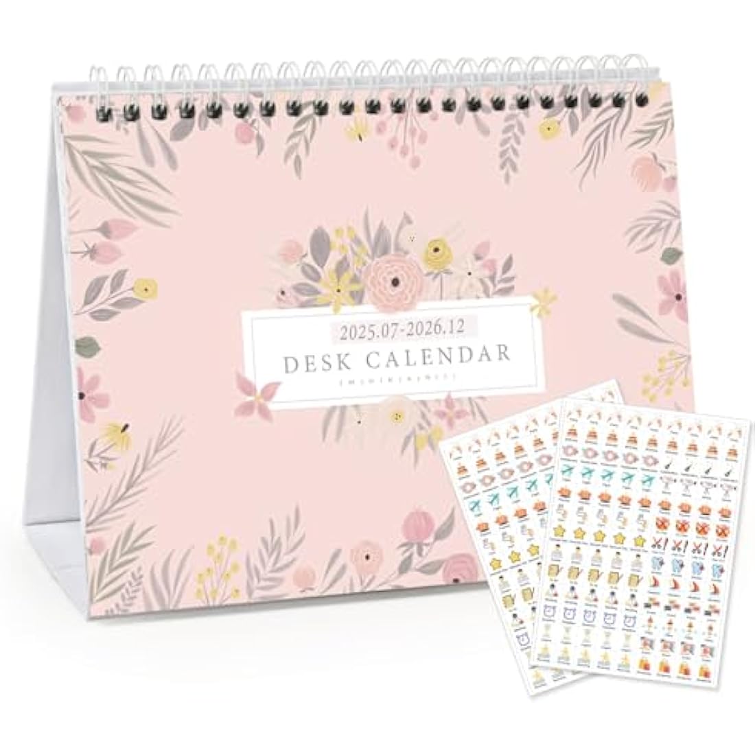 MOKANI Desk Calendar 2025-2026, Small Standing Desktop Calendar (Jul.2025-Dec.2026), Academic Monthly Planner with 234 Stickers and Multi-country Holidays Marked- 20.5 X15cm