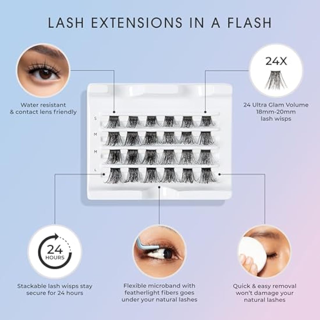 KISS Falscara Wisps Multipack, Style 03, Reusable Featherlight Eyelash Lengthening Wisps Black