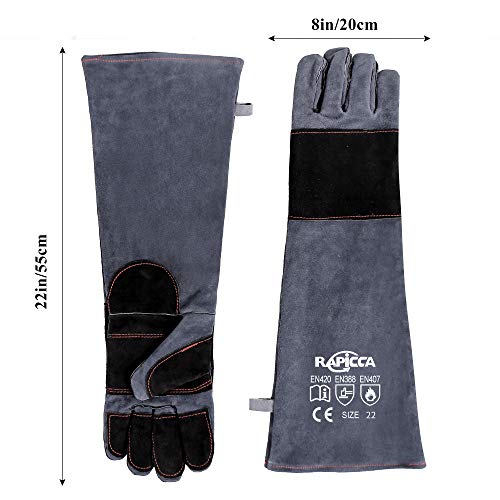 RAPICCA Animal Handling Gloves Bite Proof Reinforced Leather Padding Dog,Cat Scratch,Bird Handling Falcon Gloves Grabbing,Reptile Squirrel Snake Bite 22in/56cm