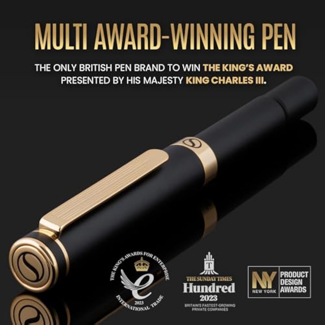 Scriveiner Black Rollerball EDC Luxury Pen, Stunning Pocket Pen, Real Gold Plating, Cool Writing Pen, Best Pen Gift for Men, Women, German Schmidt Refill, Nice Present, Fancy Office Designer Pen Set