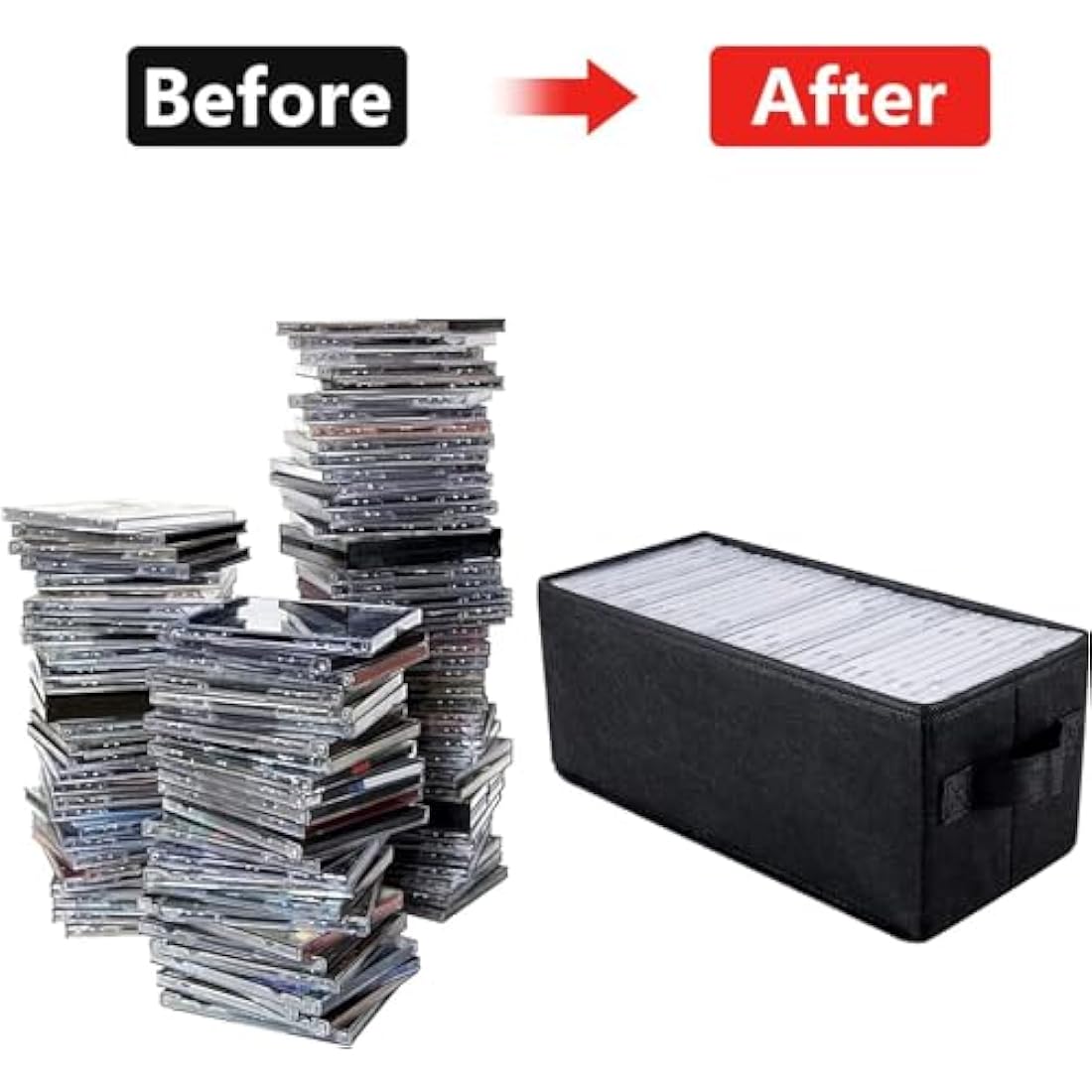 UENTIP CD Storage Boxes - Pack of 4 CD Case Storage - 13.2" x 5.9" x 5.3", Container holds 30 CDs in full jewel cases, 60 CDs in slim cases, and 165 discs in CD sleeves - Black