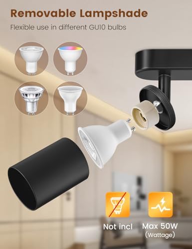 Spotlights Ceiling Lights GU10, Matt Black LED Ceiling Spotlight Bar 4 Way, Rotatable Modern Ceiling Spot Light Indoor, GU10 Ceiling Light Fitting for Kitchen Hallway Living Room, Bulb not Included