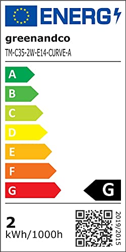 greenandco E14 C35 LED Vintage Filament Bulb 2W Replaces 16W 150lm 2000K Extra Warm White 360 230V, no Flicker, not dimmable, 10-Pack