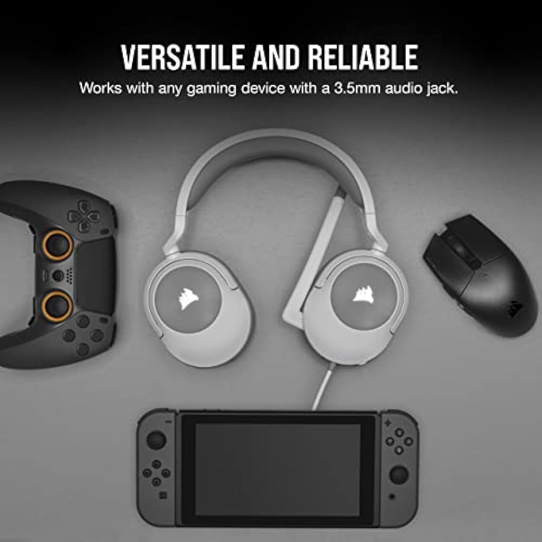 CORSAIR HS55 STEREO Lightweight Wired Gaming Headset – Omni-Directional Microphone – Neodymium Drivers – PC, Mac, Xbox, Nintendo Switch, Mobile – White