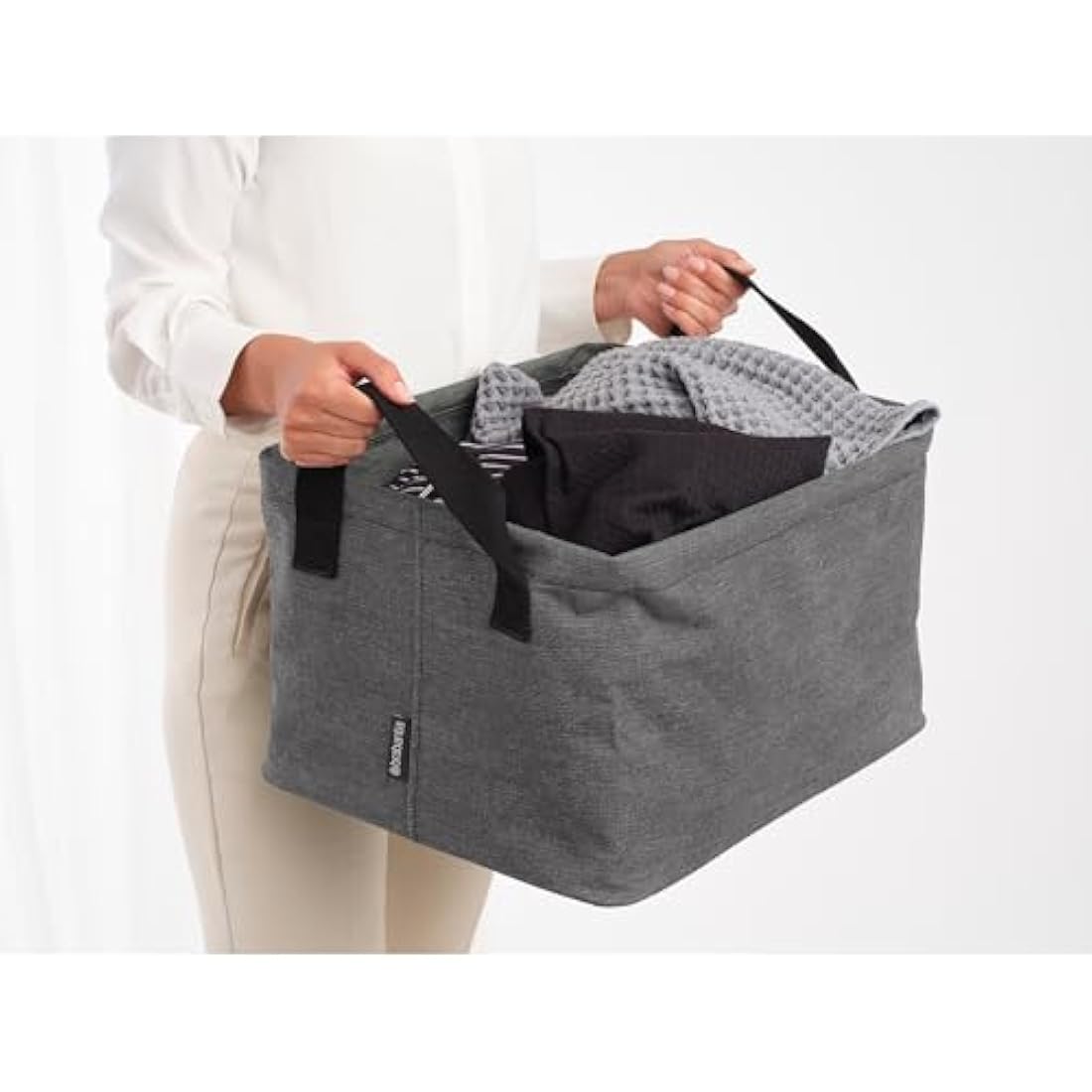Brabantia - Foldable Laundry Basket 35L - Water Resistant Hamper for Wet & Dry Laundry - Storage Basket for Clothes and Linen - Soft Handles - Garment Washing - Home Accessory - Pepper Black