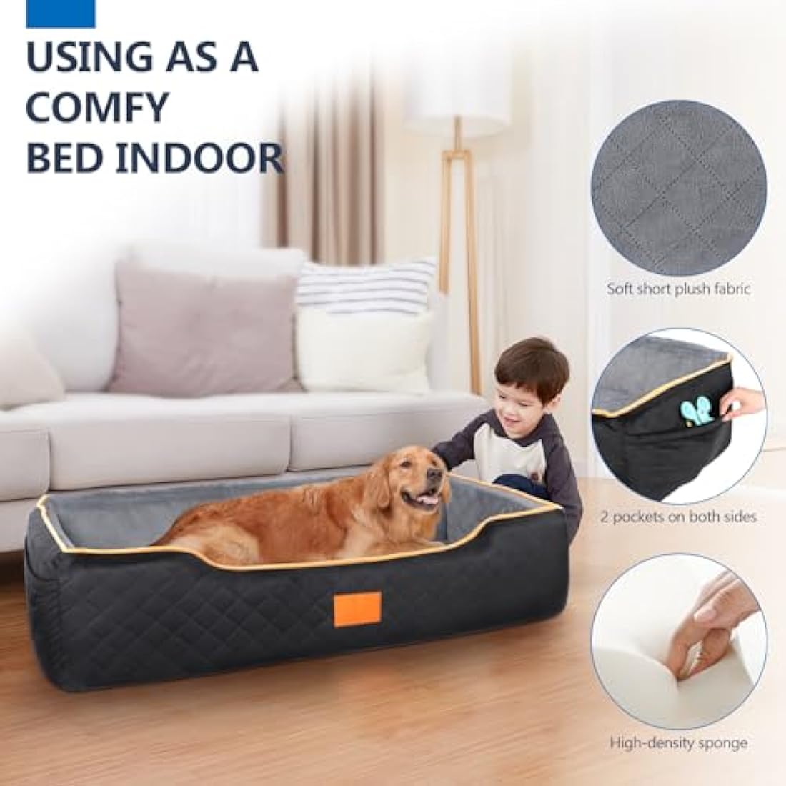 GL GLENSLAVE Dog Car Seat for Large/Medium Dog, Comfortable Dog Car Bed Pet Booster for Back Seat, Fully Detachable & Washable Dog Travel Seat with Thick Cushion (Black/Grey)