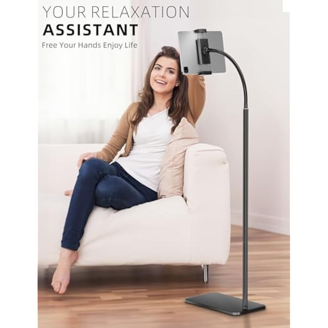 LanPavilion iPad Stand, Adjustable Metal Tablet Stand with Flexible Gooseneck, Compatible with iPad, Kindle, and Cell Phones (4.7''-13''), Ideal for Hands-Free Use