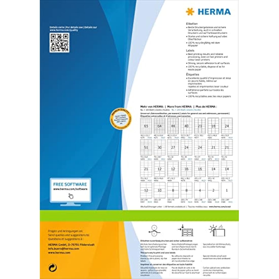 HERMA Self Adhesive Multipurpose Labels, 14 Labels per A4 Sheet, 200 Sheets, 105 x 42.3 mm, 2800 Labels, Blank Universal Labels Stickers, Sticky Labels for Laser & Inkjet Printer, White