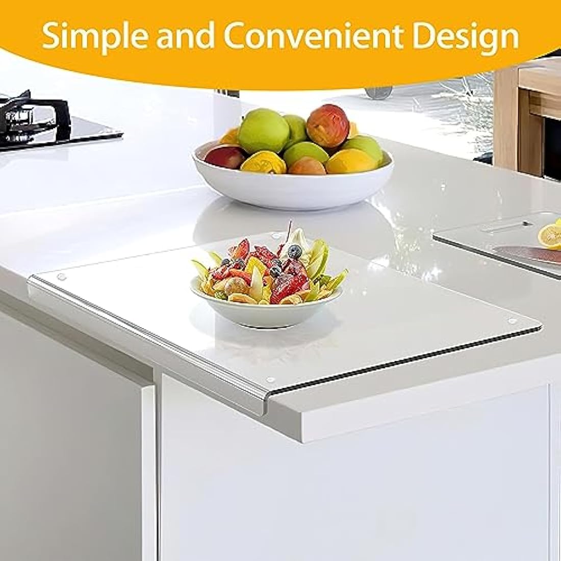 Acrylic Cutting Board, 5mm Chopping Board With Stop Edge, 45cm x 40cm, Clear for Kitchen Counter, Non-Slip Transparent With Lip