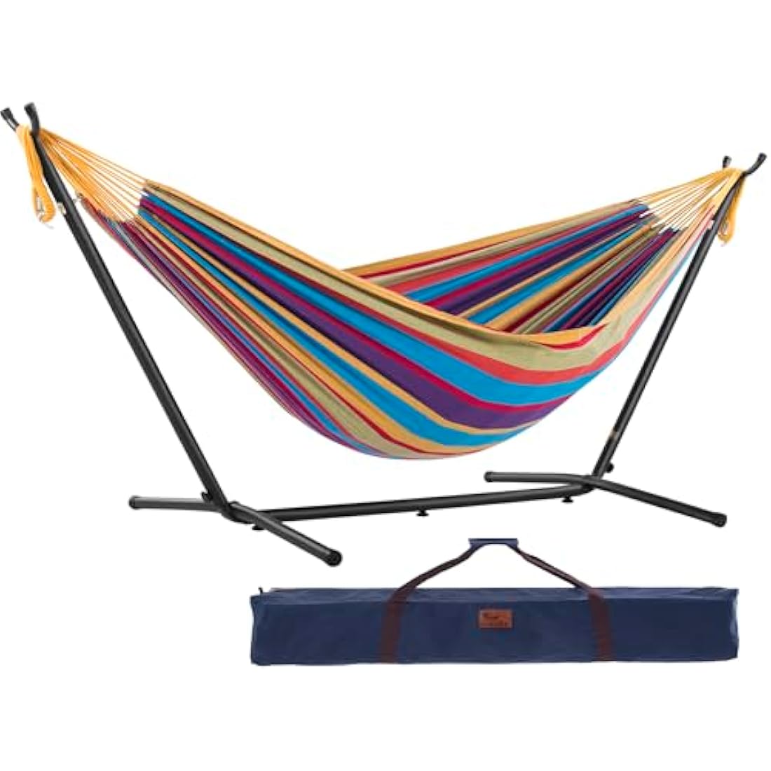 Vivere UHSDO8-20 Double Cotton Hammock with Space-Saving Steel Stand Including Carrying Bag, Tropical