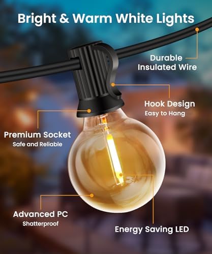 ZYRIVON Outdoor Lights Mains Powered, 20M/66Ft 30+2 LED Garden Lights, Shatterproof Waterproof Outside Lights, Warm White String Lights for Garden, Yard, Wedding, Christmas, Gazebo, Fence, Roof, Party