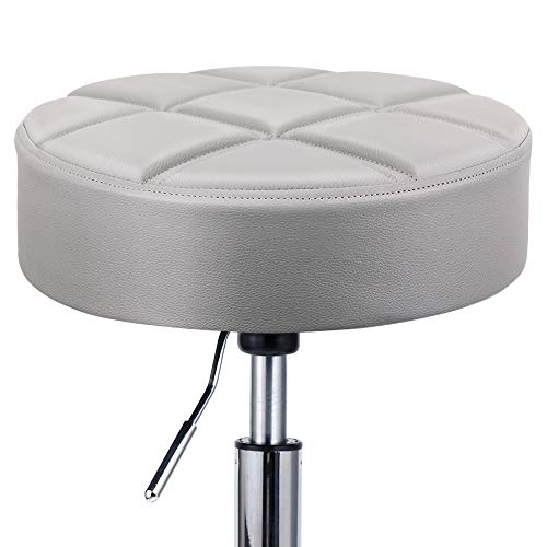 Leader Accessories Swivel beauty Stool Round Rolling Stools Adjustable Work Stool with 5 Wheels (Light Grey/seat cushion ?14)