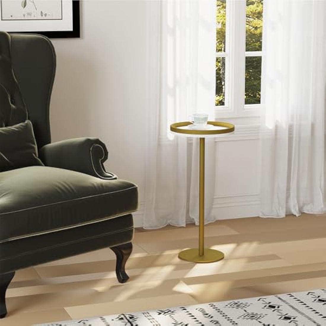 ZEXVIDA Small Round Coffee Table for Small Spaces,Drink Table for Living Room, Bedroom, Bathroom,Balcony (White Gold)