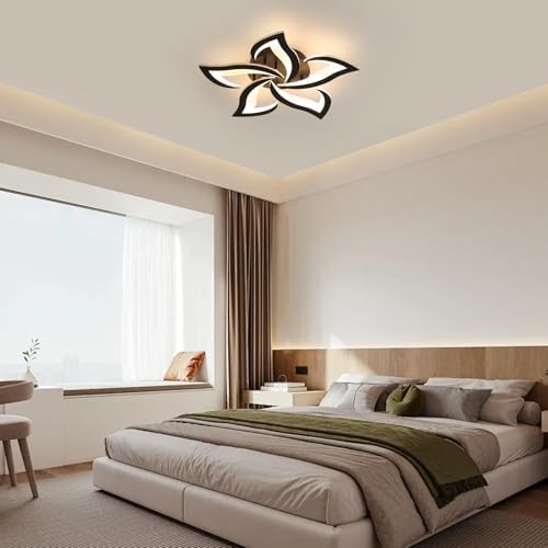 Comely Modern LED Ceiling Light, 60cm 60W 6750LM LED Chandelier, Modern Flower Acrylic Lamp for Bedroom, Living Room, Warm White Light 3000K, Black