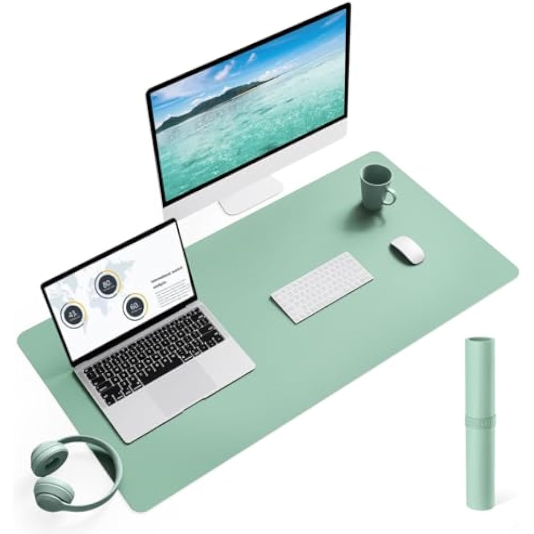 YSAGi Non-Slip Desk Pad, Waterproof PVC Leather Desk Table Protector, Ultra Thin Large Mouse Pad, Easy Clean Laptop Desk Writing Mat for Office Work/Home/Decor (90 x 43 cm, Light Green)