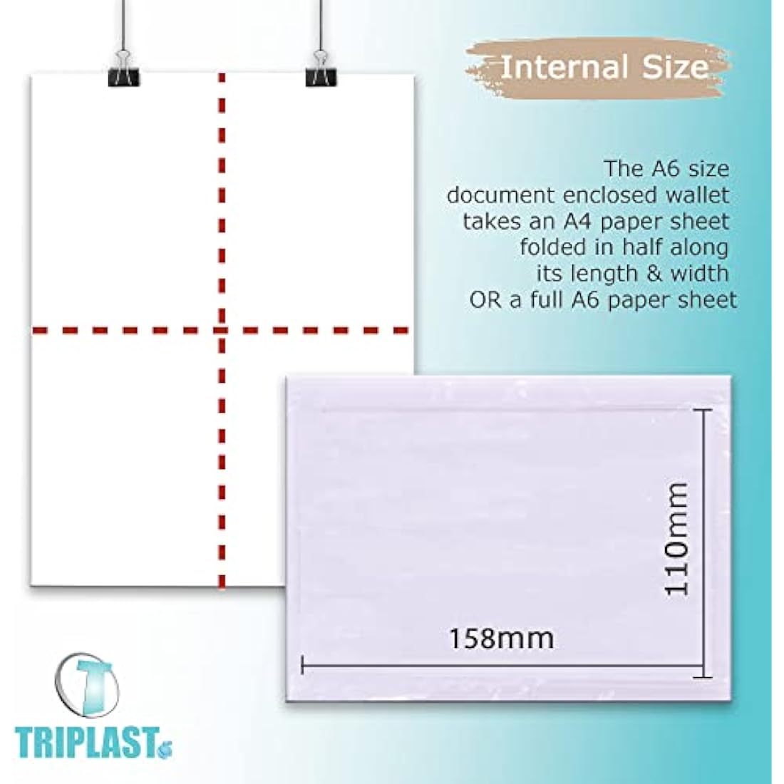 Triplast 500 x A6 Plain Document Enclosed Wallet (158 x 110 mm) | Peel & Seal Clear Plastic Envelopes/Sleeves/Pockets/Wallets | Attach Invoices, Packing Lists & Delivery Notes to Parcels