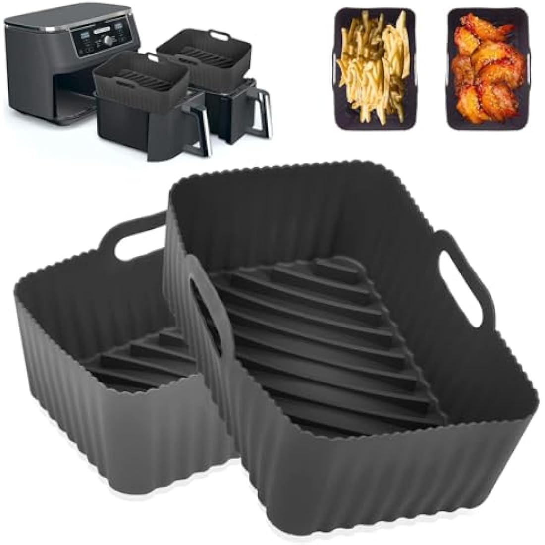 Silicone Air Fryer Liners for Ninja Foodi Air Fryer AF300UK, 2Pcs Ninja Foodi Dual Zone Air Fryer Accessories, Reusable Silicone Dual Basket Air Fryer Liner 7.6L