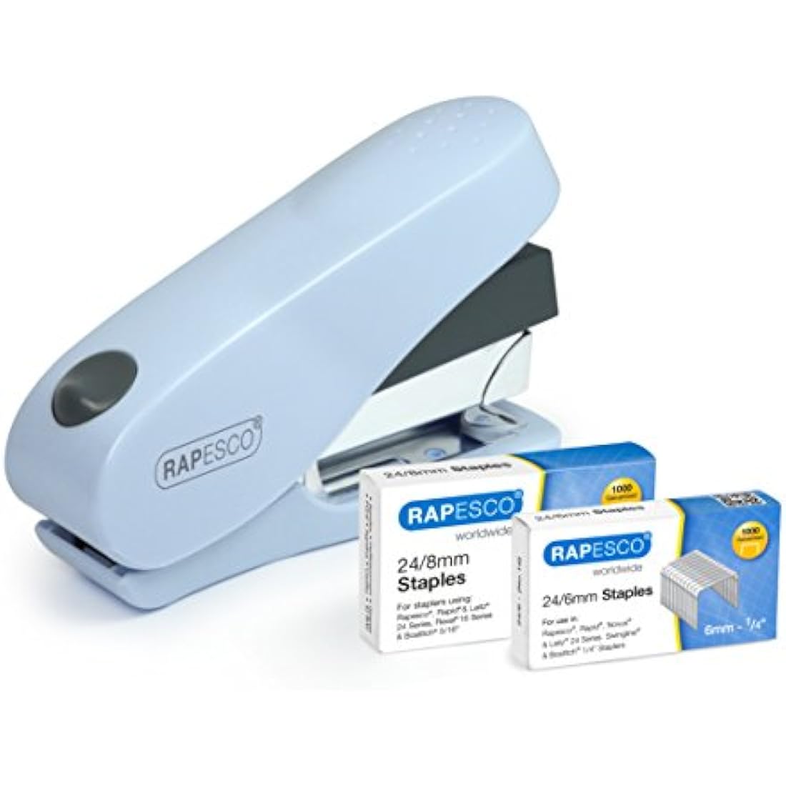Rapesco 1469 Luna Less Effort Stapler with 2000 Staples, 50 Sheet Capacity, Powder Blue