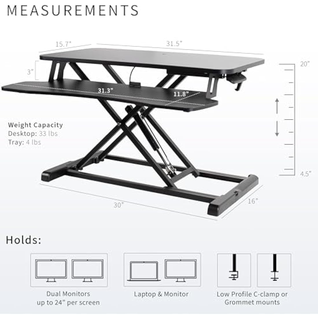 VIVO Standing 81 cm Desk Converter, Height Adjustable Riser, Sit to Stand Dual Monitor and Laptop Workstation with Wide Keyboard Tray, Black, DESK-V000K
