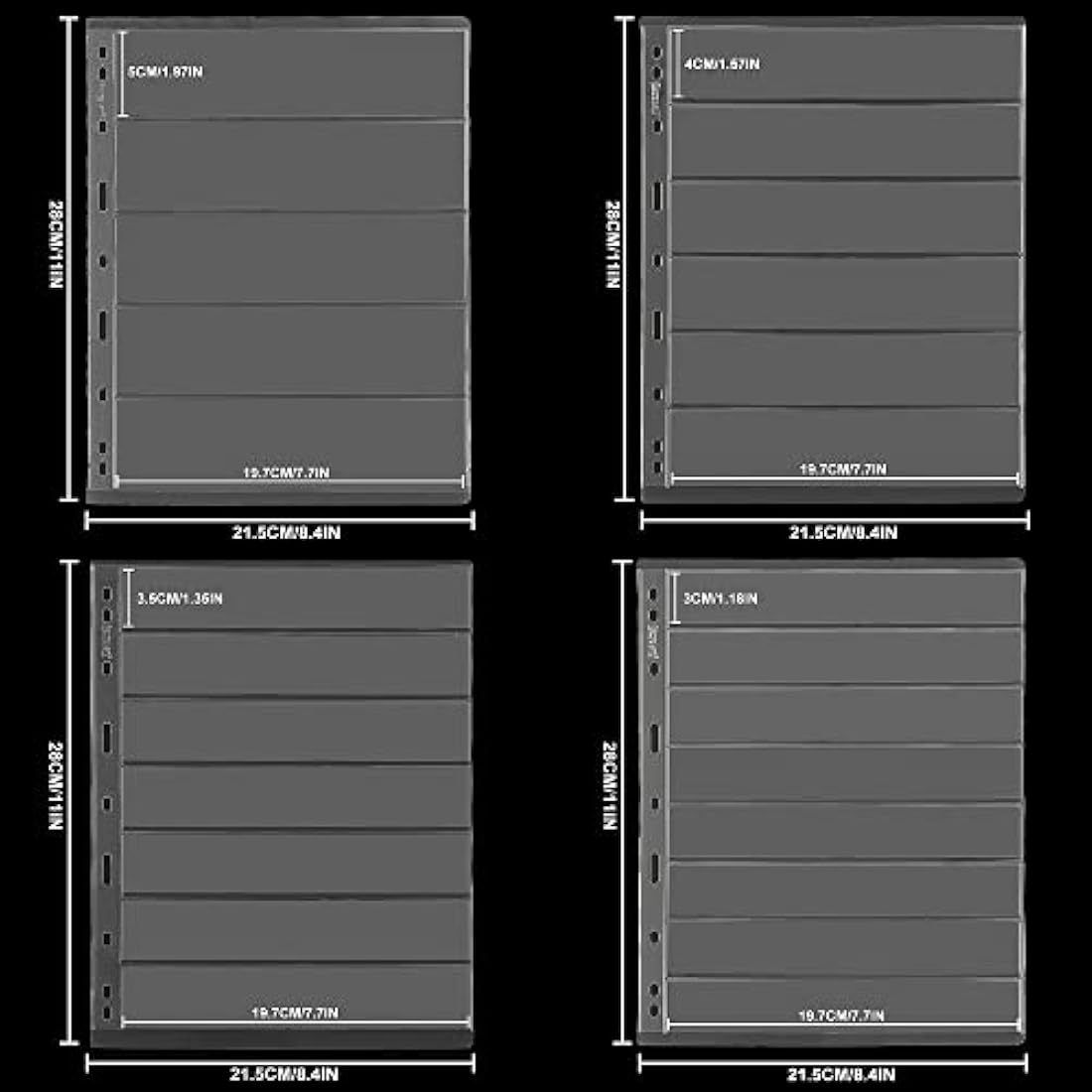 Postage Stamp Pages - 12 Sheets Clear Single-Sided Stamp Sleeves Inserts 5/6/7/8 Rows for Stamp Collection Binder IS02MX112