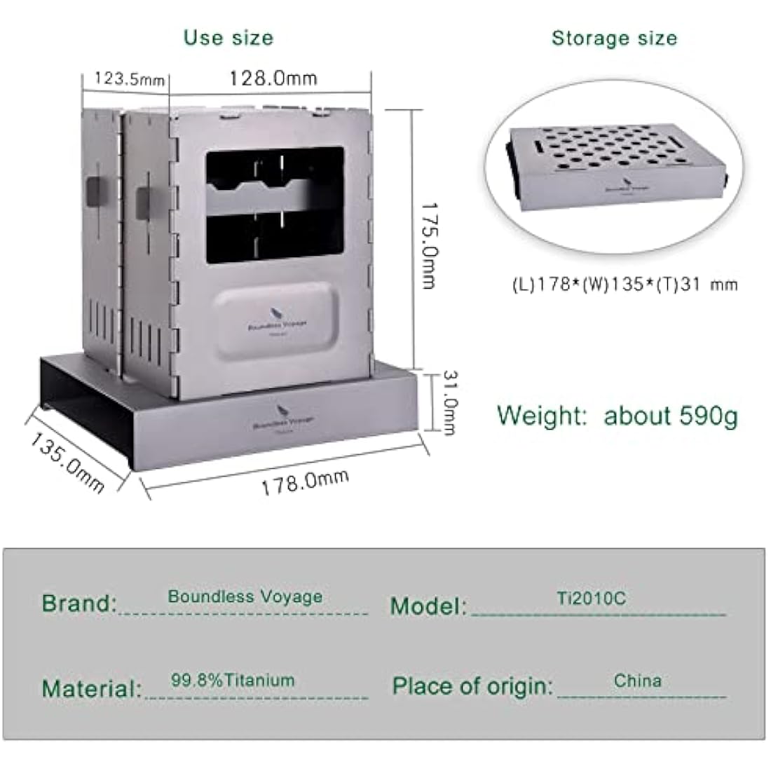 Boundless Voyage Camping Titanium Wood Stove Carbon Burner Grill Outdoor Hiking Cooking Backpacking Lightweight Alcohol Furnace