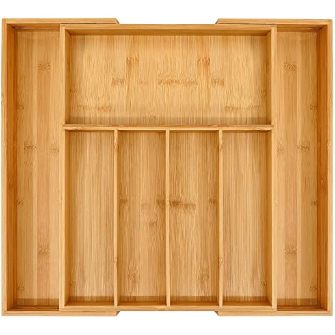 VaeFae Bamboo Cutlery Drawer Organiser, Expandable Cutlery Tray, Wooden Drawer Dividers for Kitchen Utensils and Flatware (5-7 Slots)