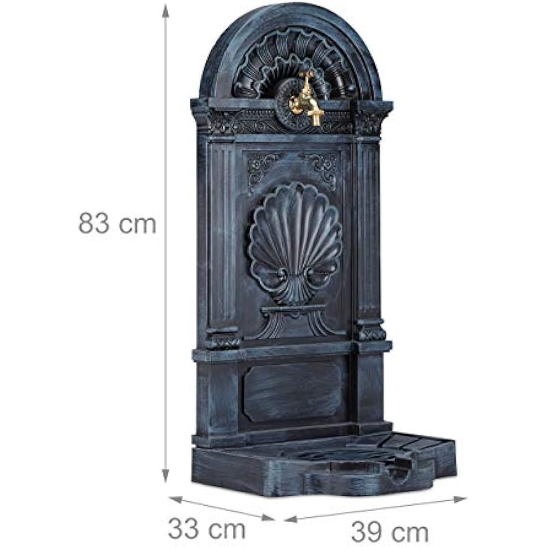 Relaxdays Free Standing Water Fountain, Antique-Style, Nostalgia, Garden, Patio, Faucet, Basin, HxWxD: 83 x 39 x 33 cm, Grey