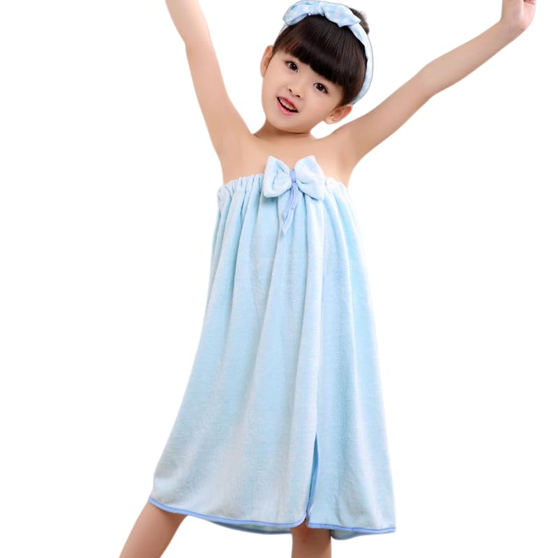 TINAYAUE Girls Bath Towel Wrap Water Absorption Soft Fleece Bath Skirt Cute Bowknot Tube Dress for Kids Student Swimming Bathing Beach Pool Shower