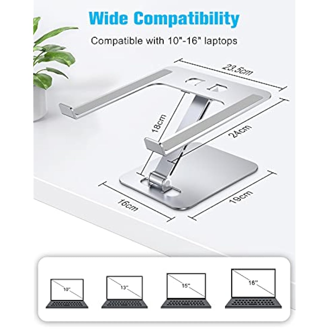 Babacom Laptop Stand Lap Desk, Ergonomic Foldable Computer Stand with Adjustable Height, Ventilated Aluminium Alloy Riser Compatible with MacBook Air, Pro, All 10-16" Laptops (Silver)
